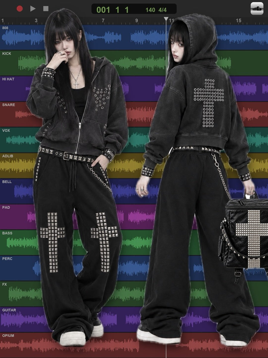 "cross rivet" sweat pants 着用イメージ 1 | OPIUM CLOUD