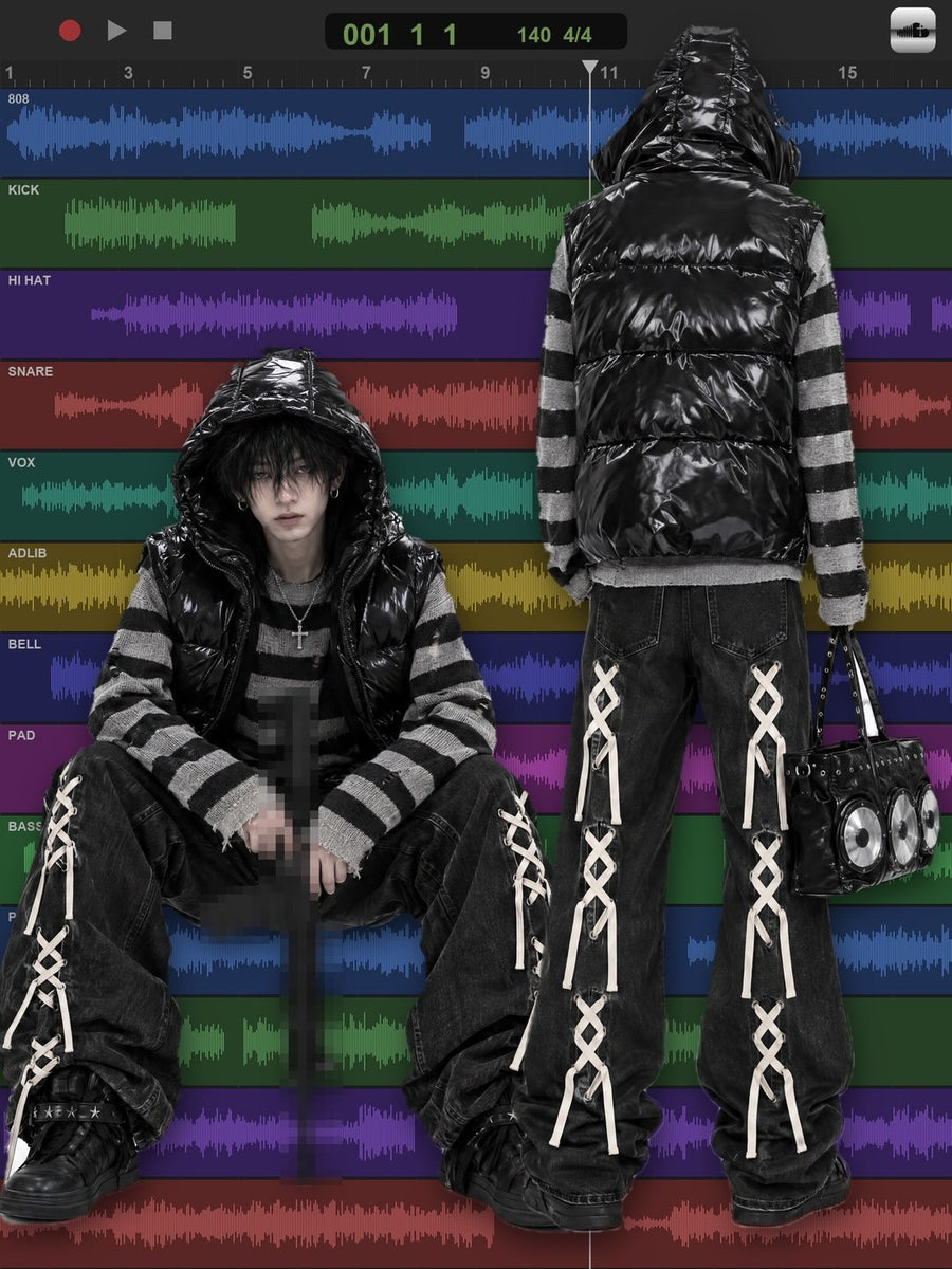 "lace-up" wide denim 着用イメージ 2 | OPIUM CLOUD