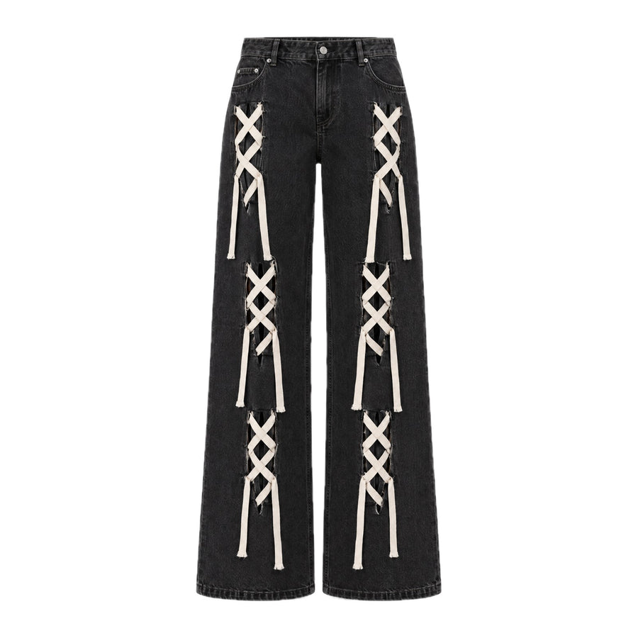 "lace-up" wide denim OPIUM CLOUD