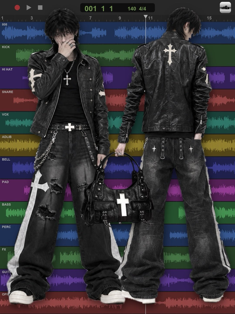 "cross patch" wide denim 着用イメージ 3 | OPIUM CLOUD