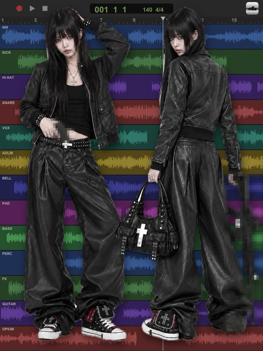 "dark leather" wide pants 着用イメージ 3 | OPIUM CLOUD