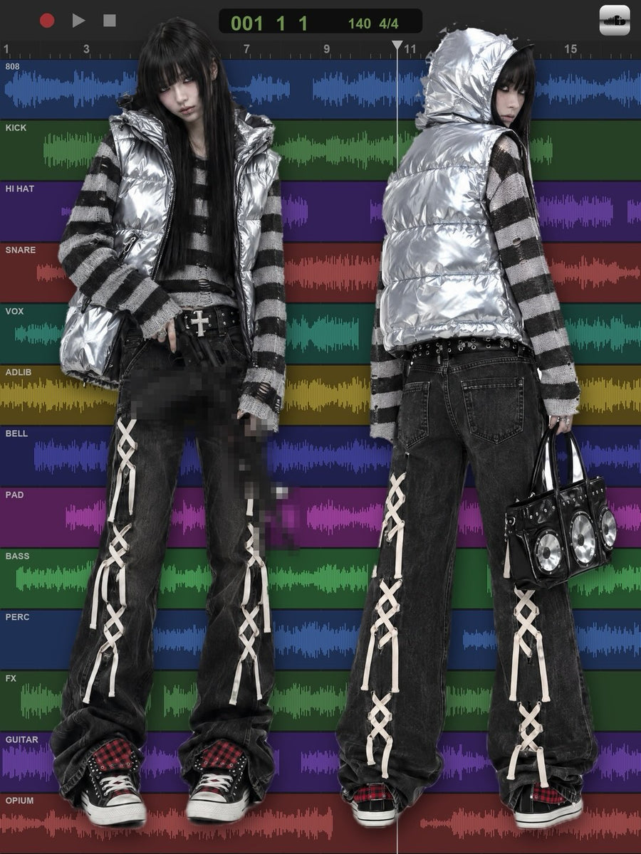"glossy hood" puffer vest 着用イメージ 4 | OPIUM CLOUD